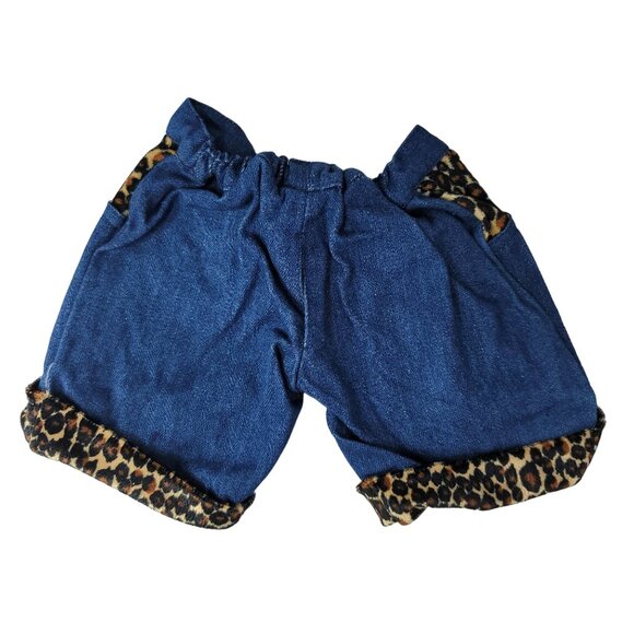 Build a Bear Bundle White Brown Leopard Heart Top Matching Jeans Clothes 2pc Lot - Picture 5 of 6